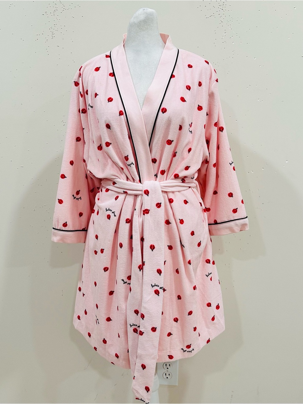 Kate Spade New York Pink Cherry Print Robe Kimono Dressing Gown Size L/XL